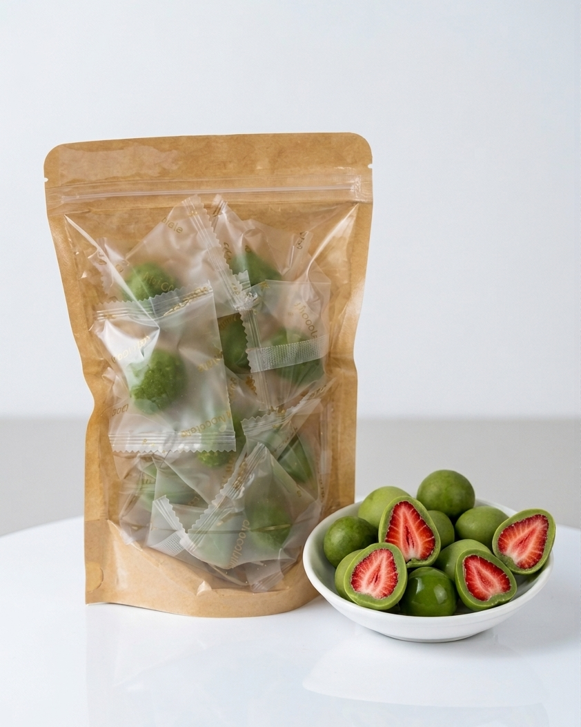 Frystorkade jordgubbar i matcha