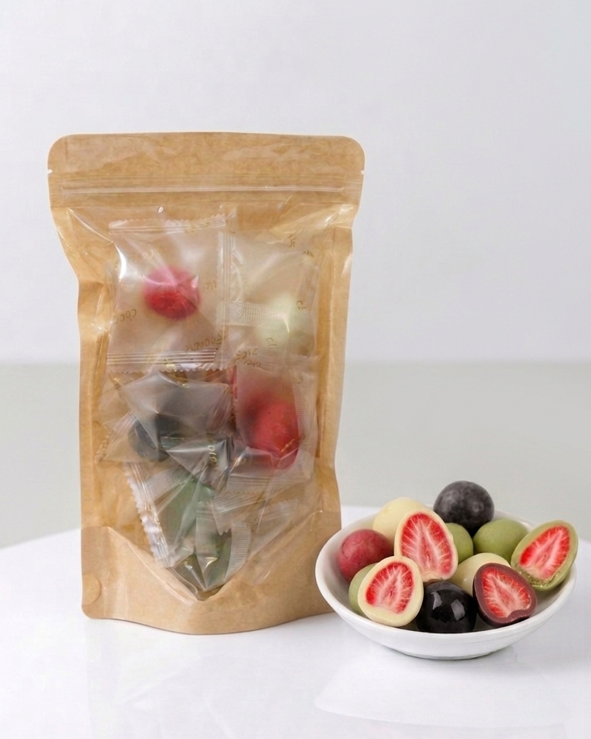 Frystorkade Jordgubbar i choklad - mix 4 smaker