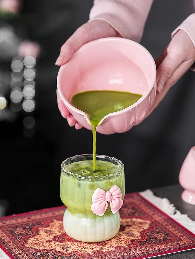 Rosa Matcha-set i keramik med bambuvisp – Chawan med presentförpackning - Cofa