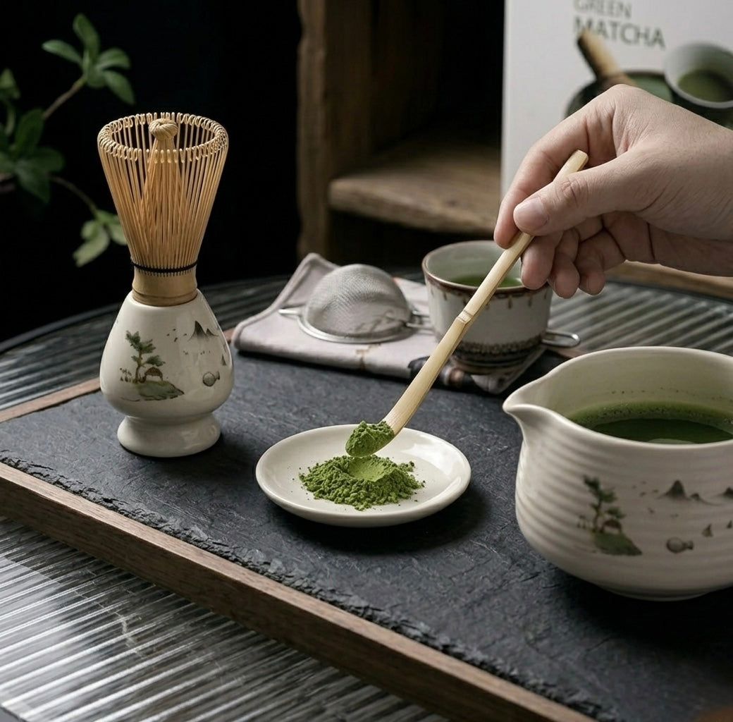 Matcha-set med keramisk skål och bambuvisp - Cofa