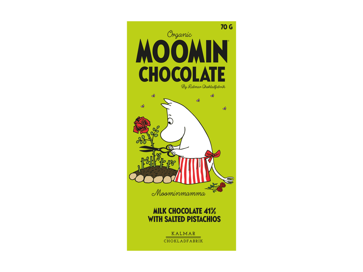 Kalmar Chokladfabrik - Organic Moomin Chocolate Moominmamma – Mjölkchoklad 41% med pistage och salt