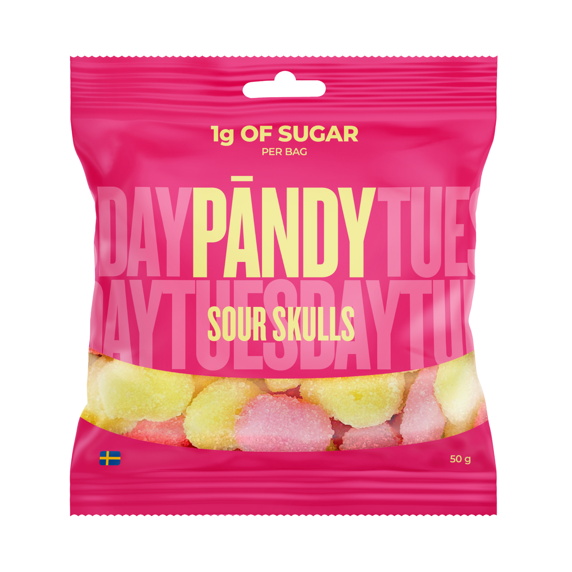 Pändy Sour Skulls skumgodis närbild