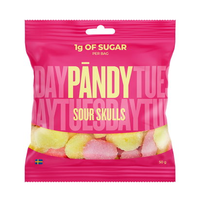 Pändy Sour Skulls skumgodis närbild