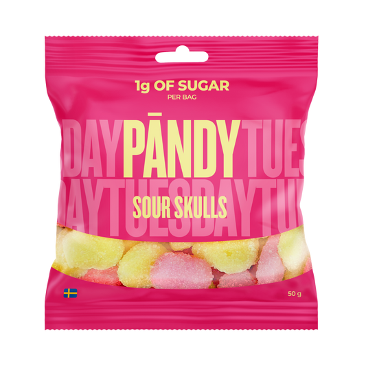 Pändy Sour Skulls skumgodis närbild