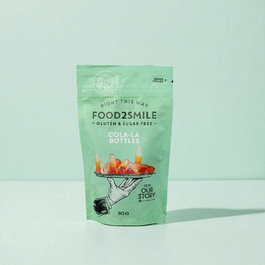 Food2Smile - Sockerfria cola-godis | Cola-la Flaskor 90 gram - Cofa