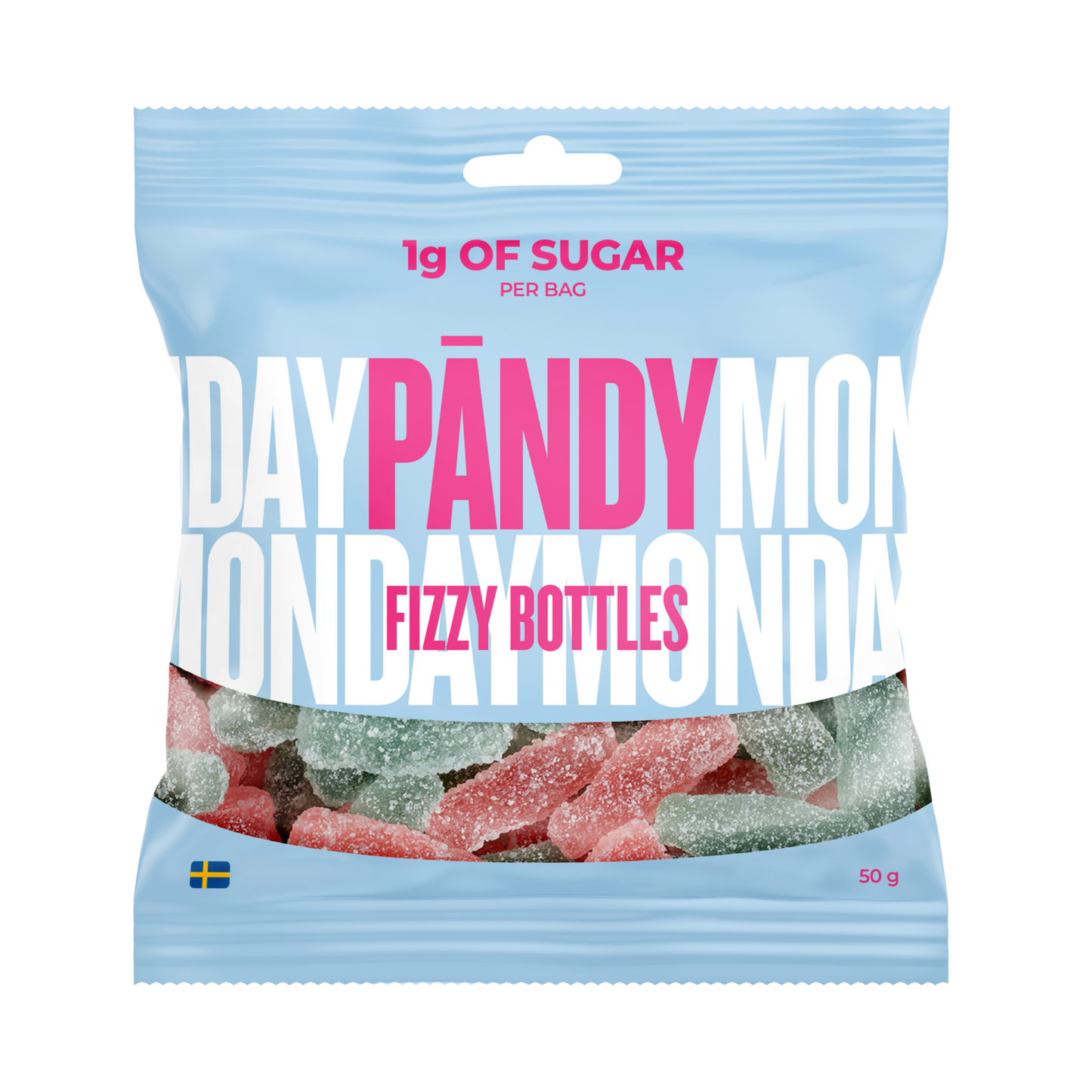 Pändy Fizzy Bottles godis närbild