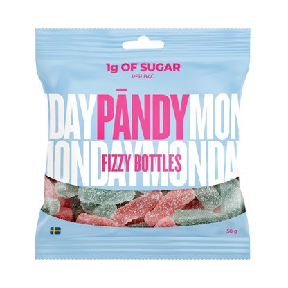 Pändy Fizzy Bottles godis närbild