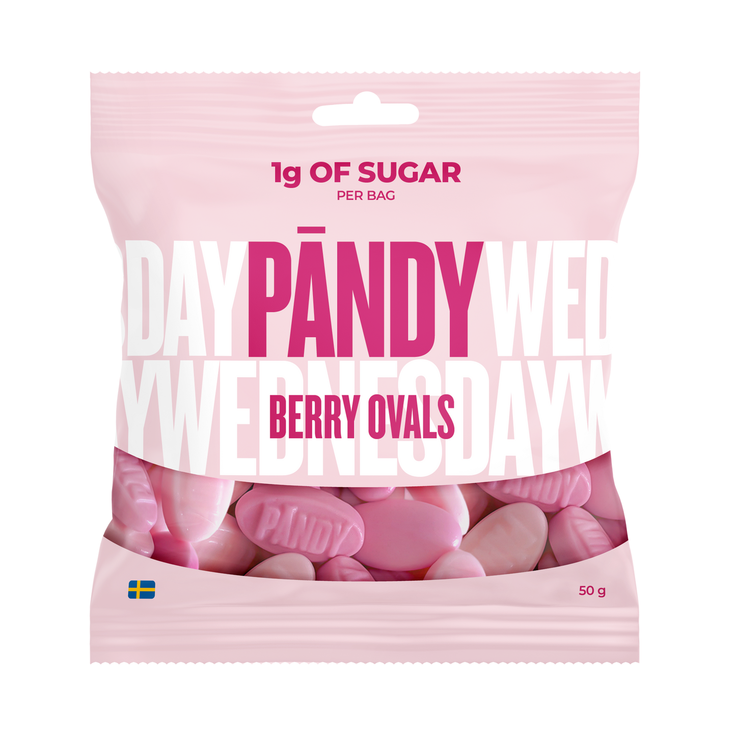 Pändy Berry Ovals 50 g – skumgodis med smultron och granatäpple