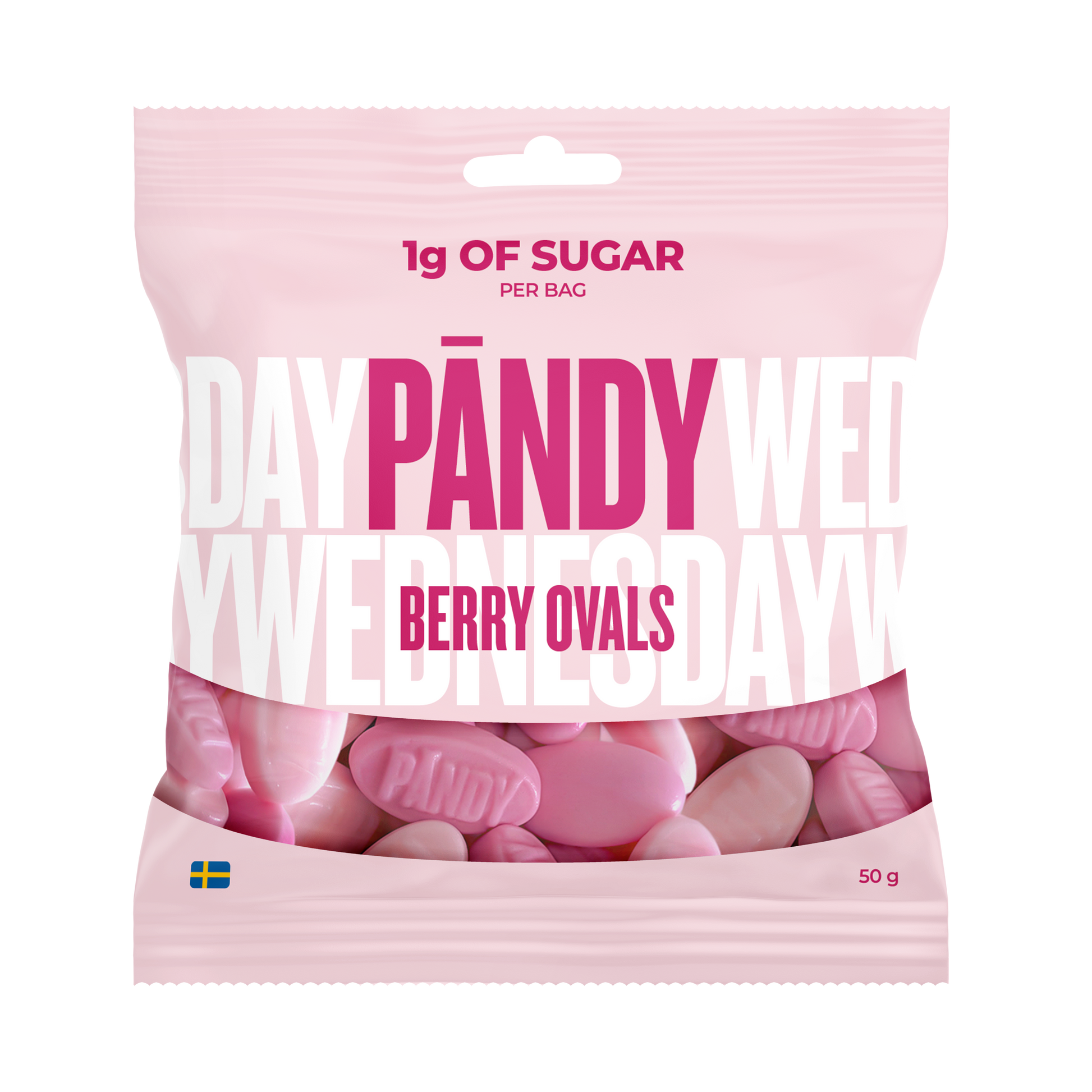 Pändy Berry Ovals 50 g – skumgodis med smultron och granatäpple