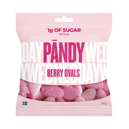 Pändy Berry Ovals 50 g – skumgodis med smultron och granatäpple