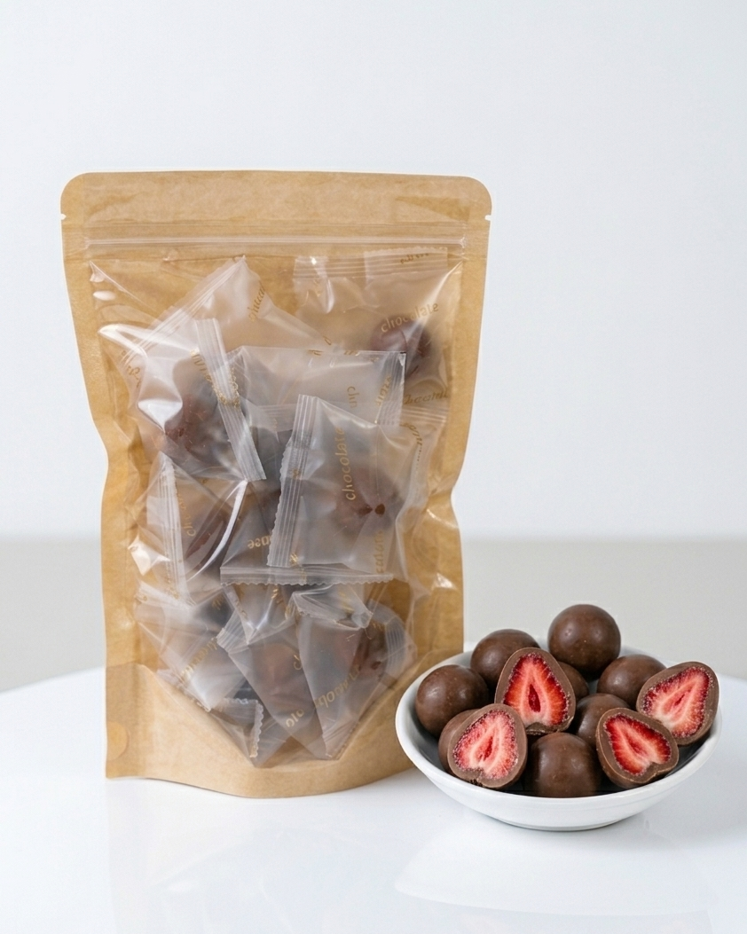 Frystorkade Jordgubbar i mörk choklad