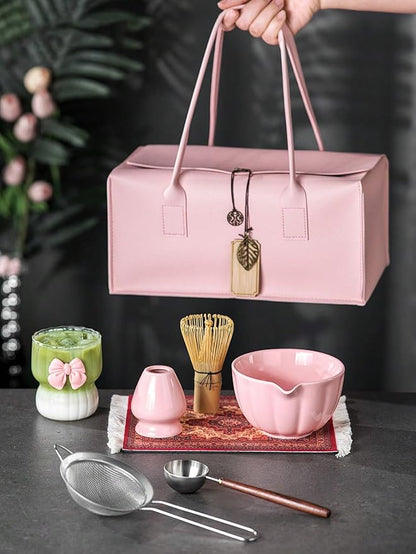 Rosa Matcha-set i keramik med bambuvisp – Chawan med presentförpackning - Cofa