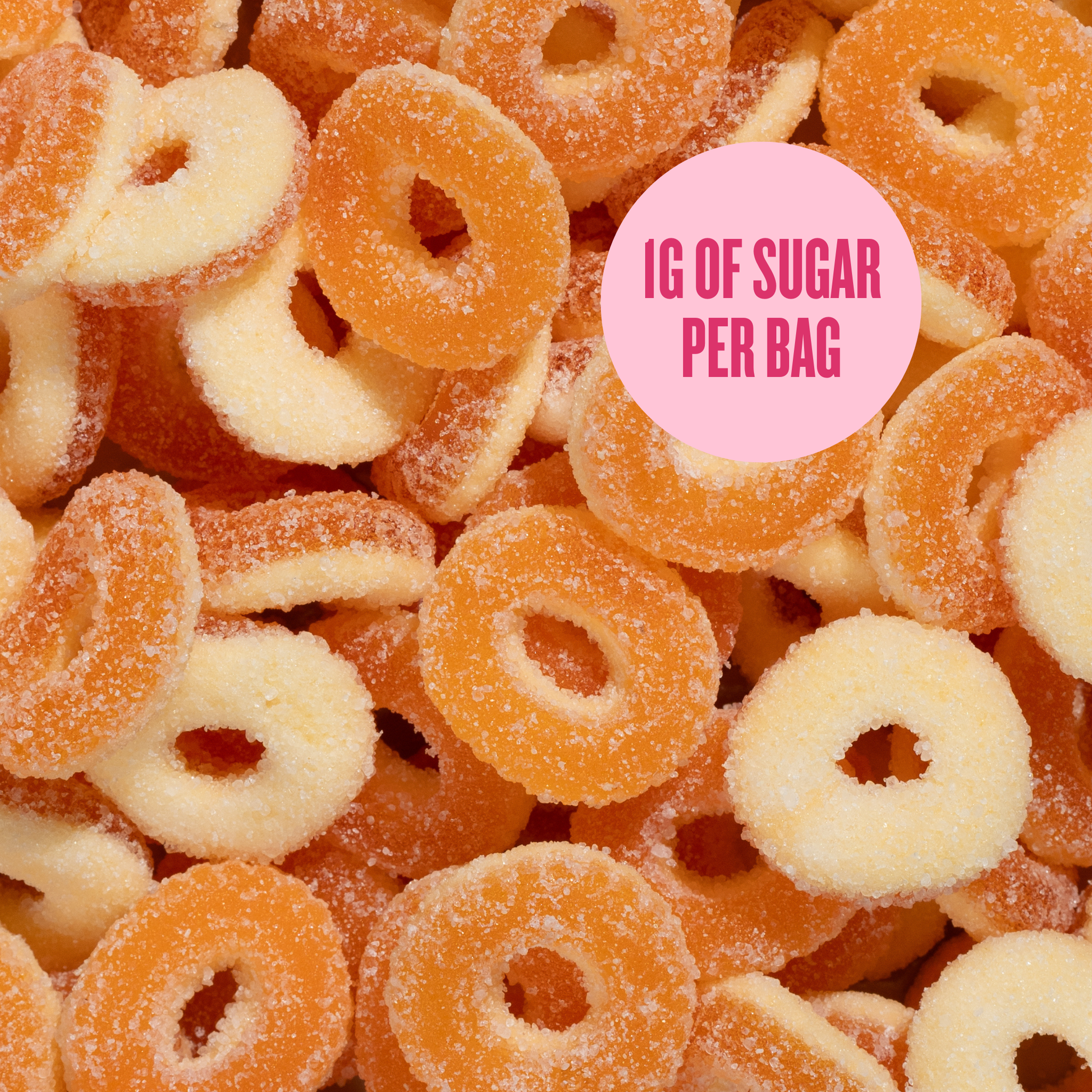 Pändy Peach Rings godis närbild