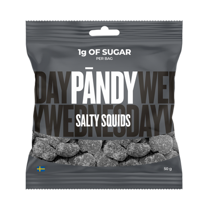 Pändy Salty Squids 50 g – skumgodis med saltlakrits