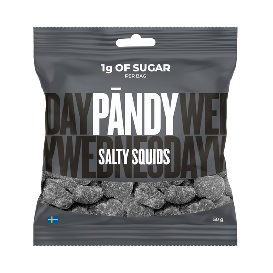 Pändy Salty Squids 50 g – skumgodis med saltlakrits
