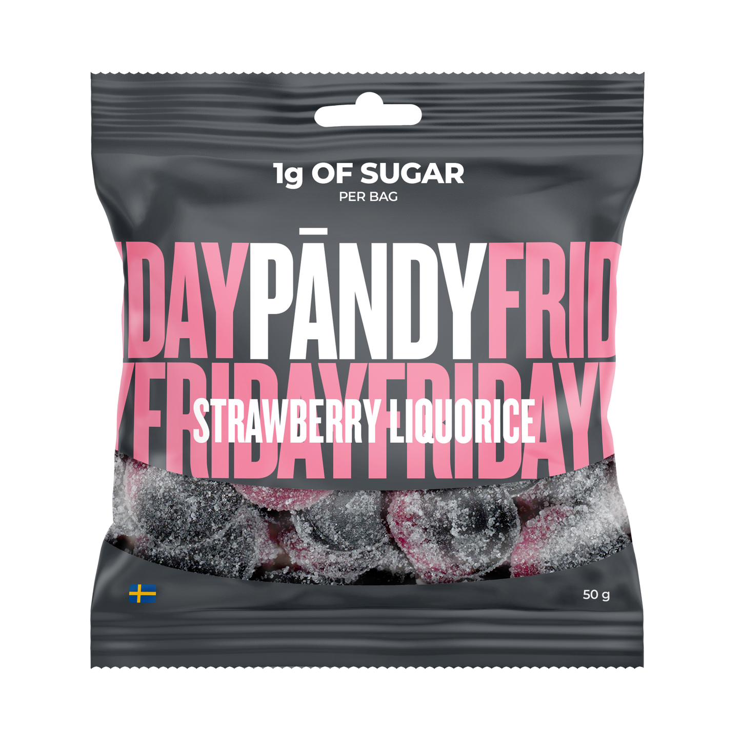 Pändy Strawberry & Liquorice 50 g – godis med jordgubb och lakrits