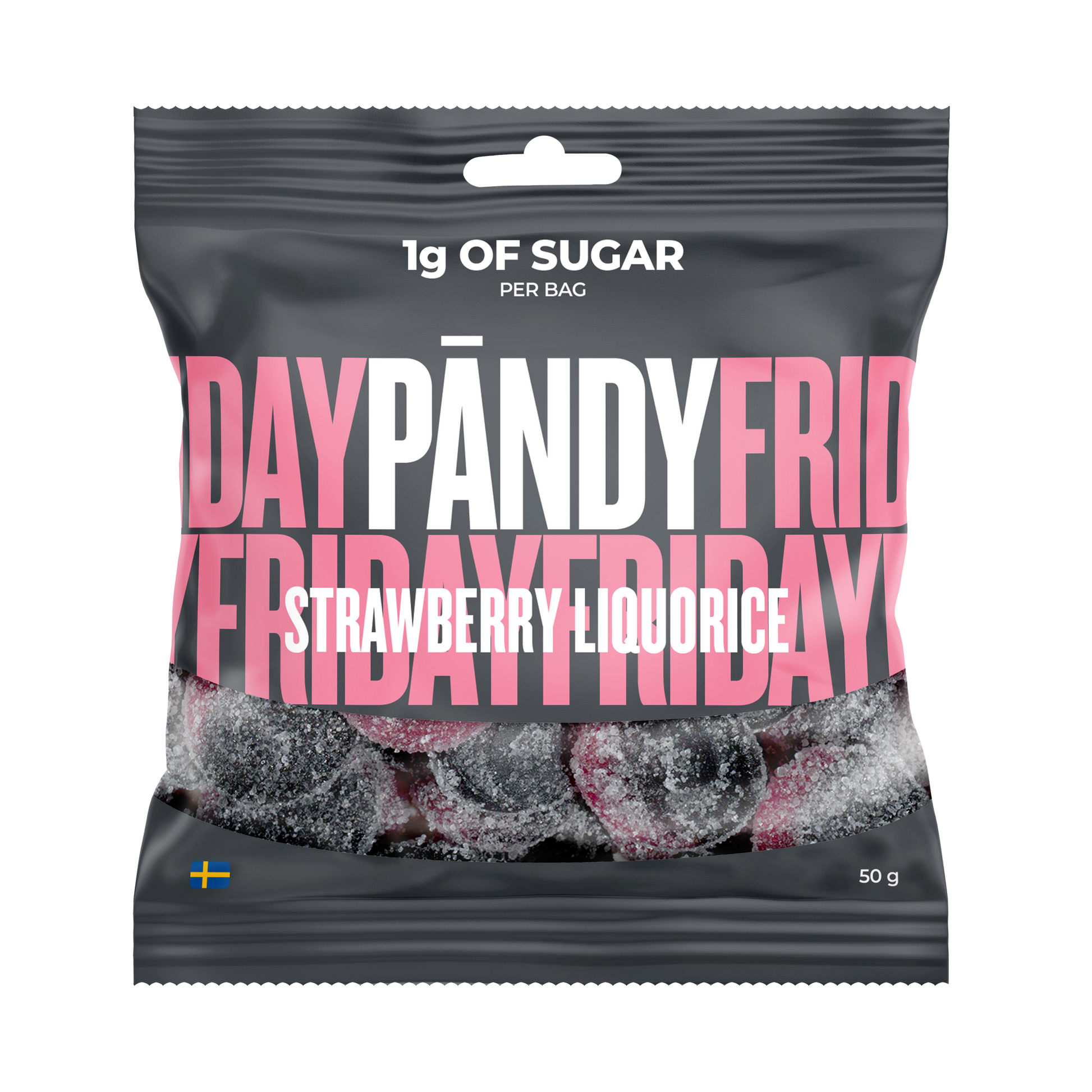 Pändy Strawberry & Liquorice 50 g – godis med jordgubb och lakrits