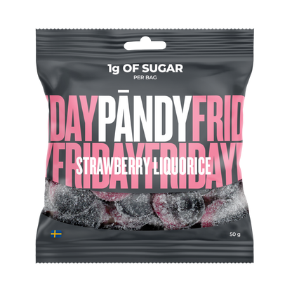 Pändy Strawberry & Liquorice 50 g – godis med jordgubb och lakrits