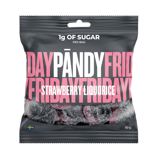 Pändy Strawberry & Liquorice 50 g – godis med jordgubb och lakrits