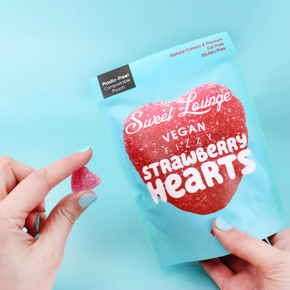 Sweet Lounge - Vegan Fizzy Strawberry Hearts (plastfri) 130g - Cofa