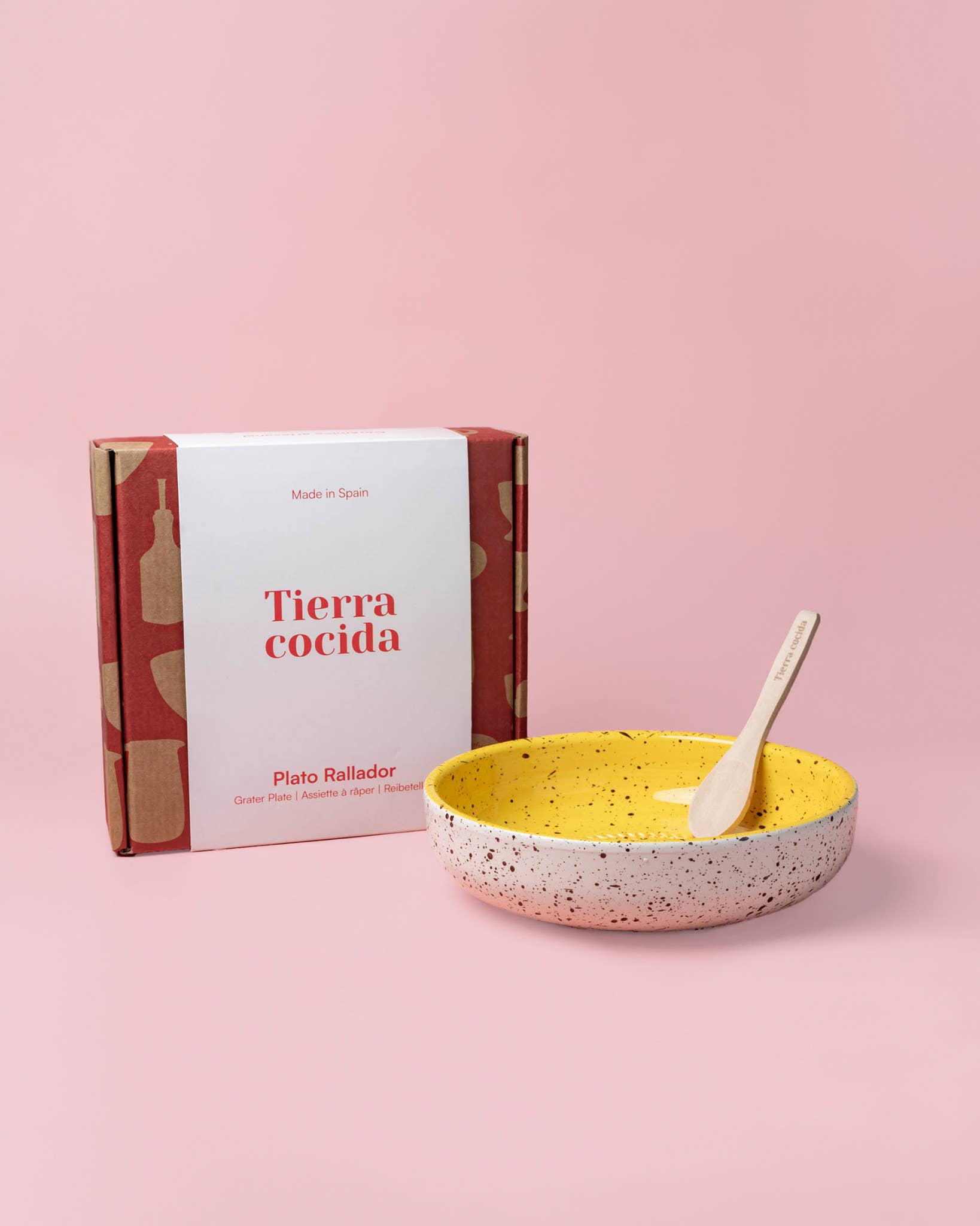Keramisk vitlöksrivplatta gul & vit (Canela), stor – Alfar Tierra Cocida | Cofá