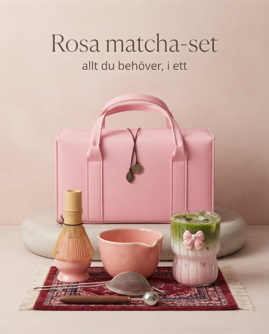 Pink ceramic matcha set with bamboo whisk – chawan with gift box | Cofá