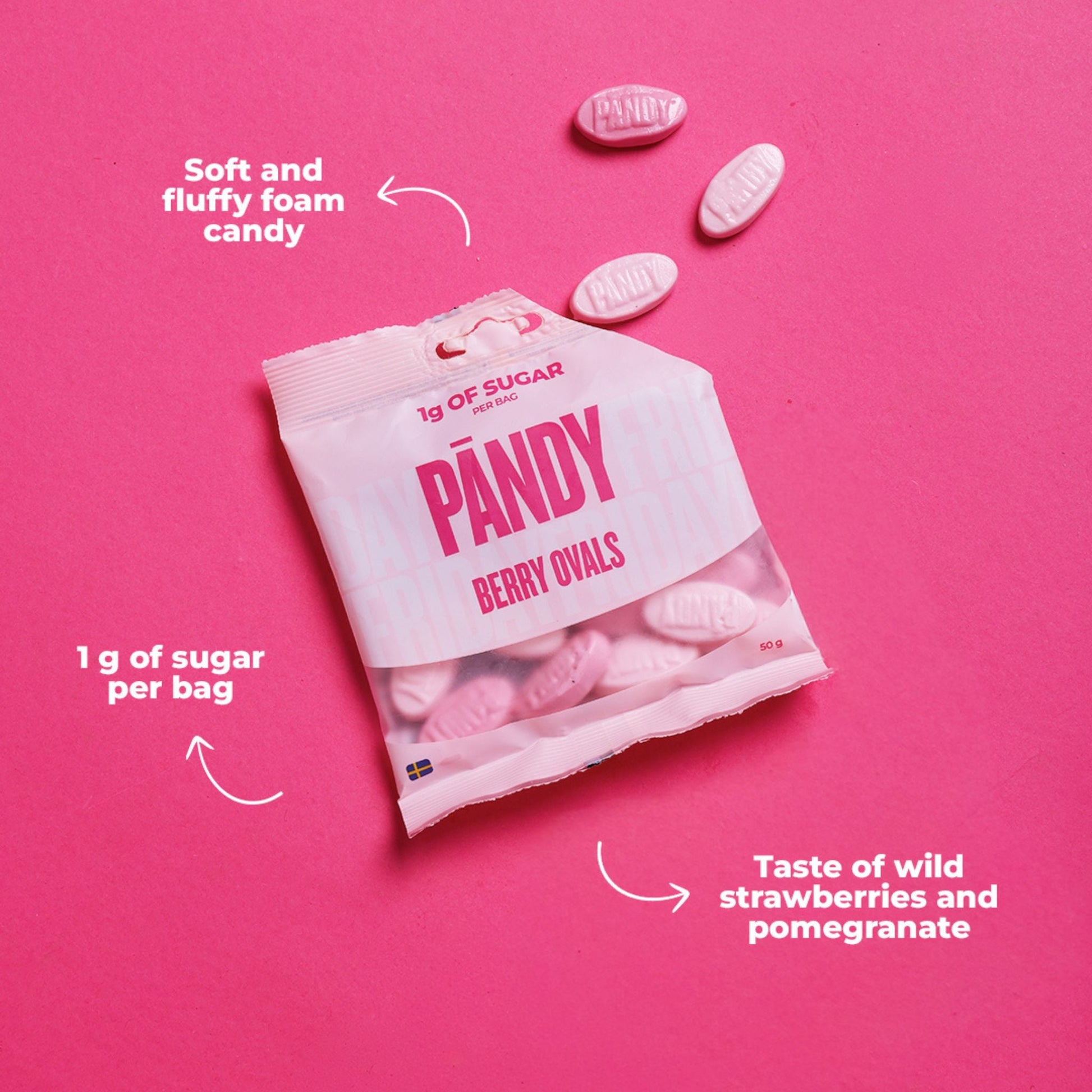 Pändy Berry Ovals skumgodis närbild